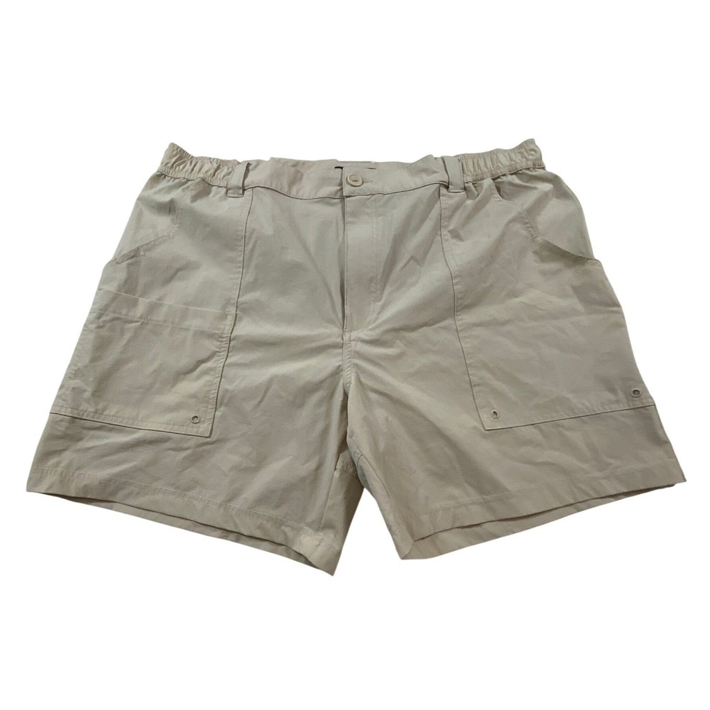 Coast Shore Mens XXL Khaki Tan Ripstop Fishing Cargo Shorts‎ Elastic Waist